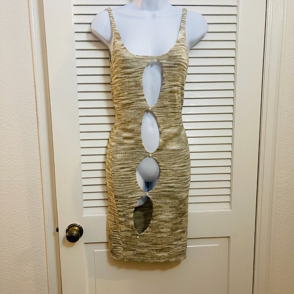 Sorelle UK Knit Cut-Out Midi Dress Shimmer Neutral NWT